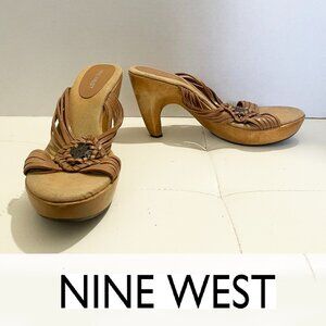 Nine West Women's Platform Y2K VTG Wooded High Heel Sandals Brown Size 10M